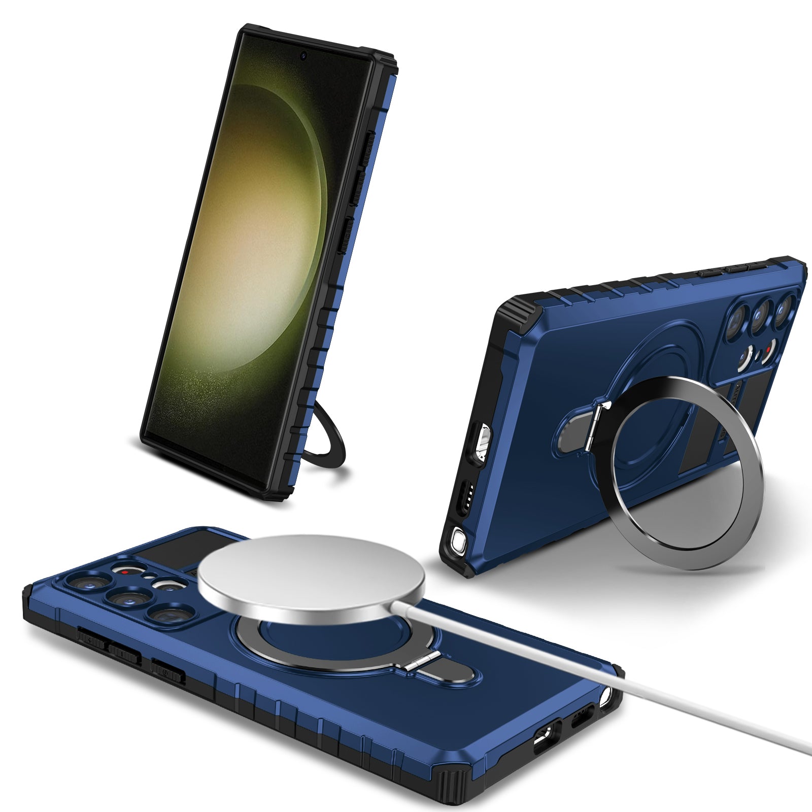 For Samsung Galaxy S23 Ultra PC TPU Phone Case Magnetic Finger Grip Kickstand Cover For Samsung Galaxy S23 Ultra PC TPU Phone Case Magnetic Finger Grip Kickstand Cover